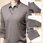 Men's faux two-piece lapel long-sleeve top by Arenzza, featuring a stylish layered look with lapel collar and long sleeves.