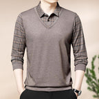 Men's Arenzza faux two-piece lapel long-sleeve top, stylish clothing with a collared design and long sleeves.