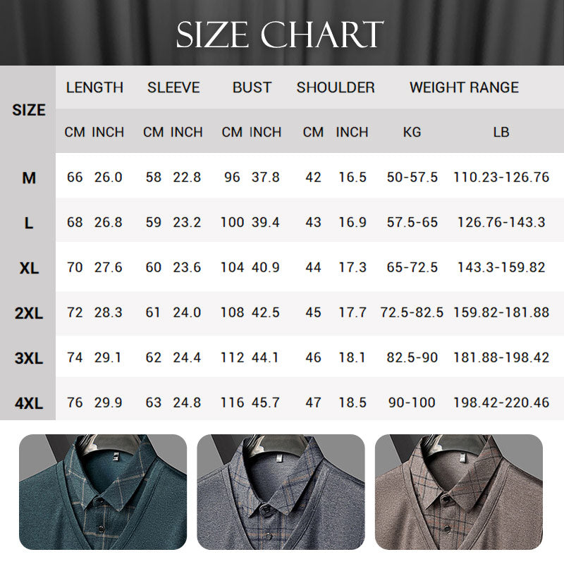 Men's faux two-piece lapel long-sleeve top from Arenzza, stylish clothing with a layered look, in a dark color.