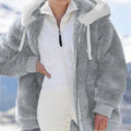 Arenzza hooded fleece jacket with shearling lining, shown in a cozy, warm winter clothing image.