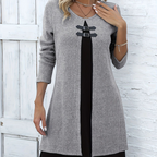 Aarenza women's faux two-piece A-line knee-length dress featuring floral patterns, perfect for casual or semi-formal occasions.