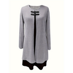 Aarenza women's faux two-piece A-line knee-length dress in soft fabric, featuring floral and solid color design.