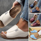 Women’s casual wedge slide sandals by Arenzza featuring tan straps and comfortable wedge heel, perfect for everyday wear.