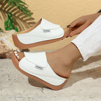 Women's casual wedge slide sandals by Arenzza, featuring comfortable straps and a stylish wedge heel on neutral background.