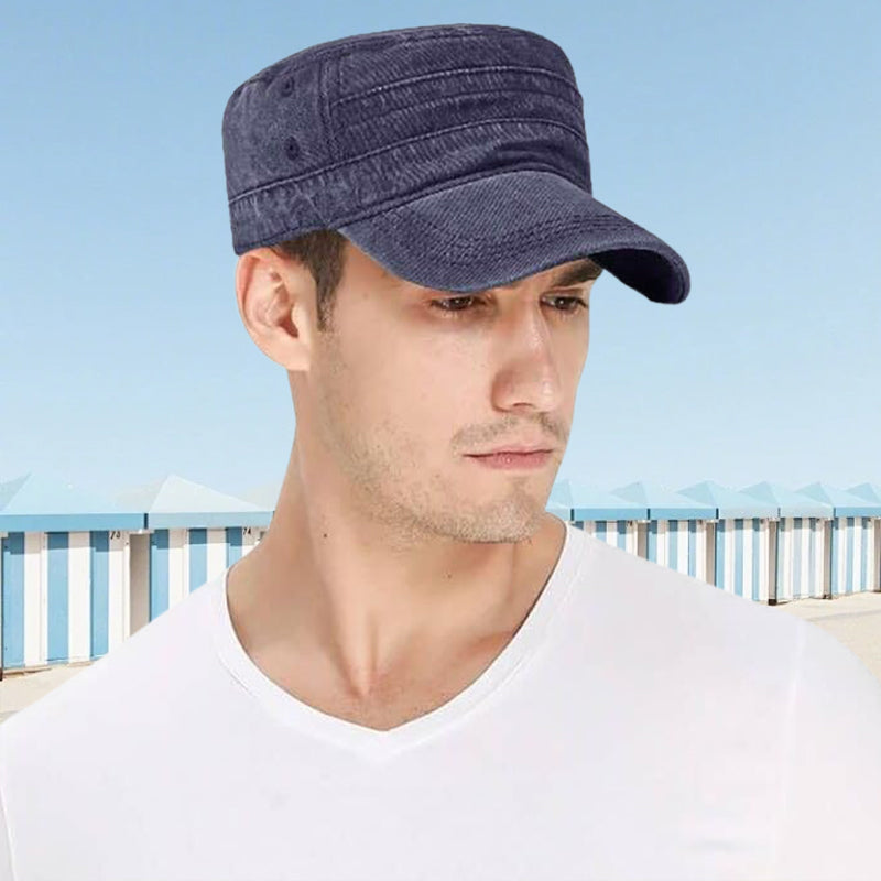 Aarenzza flat-top duckbill cap with distressed design, breathable fabric, stylish fashion accessory for casual wear.
