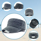 Aarenzza flat-top duckbill cap with distressed design, breathable fabric, and stylish fit, shown in a close-up view.