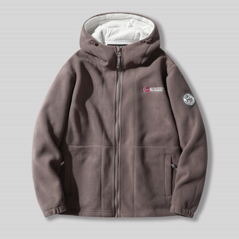 A men's double-faced thick warm hooded jacket by Arenzza, featuring a cozy, insulated design perfect for cold weather.