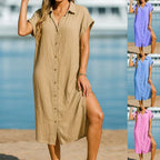 Aarenza women's versatile shirt dress in stylish fabric, featuring a collar and button-down front, perfect for casual or formal wear.