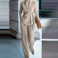 Aarenza women's blazer and wide-leg pants suit set featuring a tie-waist blazer and matching pants, elegant and stylish.