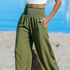 Women's smocked high waist harem pants from Arenzza, featuring a relaxed fit and summer-friendly style, shown in the image.