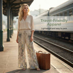 Women's printed wide-leg drawstring trousers by Arenzza, featuring a colorful floral pattern and relaxed fit.