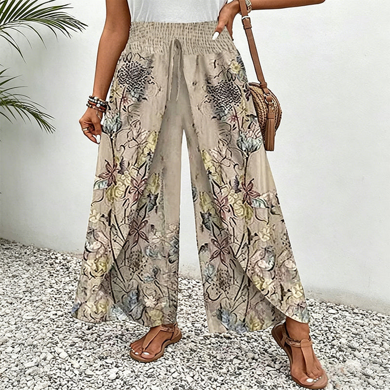 Women's printed wide-leg drawstring trousers by Arenzza, featuring a relaxed fit and stylish pattern for casual wear.