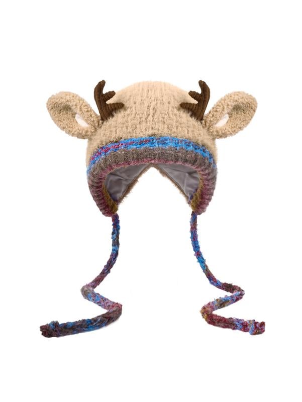 Aarenza festive Christmas antler hat with plush red and brown antlers, cozy knit design, perfect for holiday celebrations.