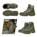 A pair of black Arenzza tactical sports boots with waterproof and non-slip soles, reinforced toes, suitable for outdoor and military use.