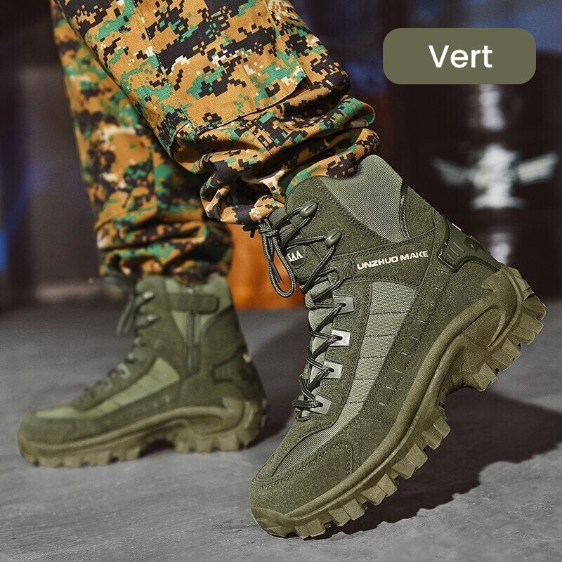 Green Arenzza tactical sports boots with reinforced toe, waterproof design, and non-slip grip for outdoor and military training.