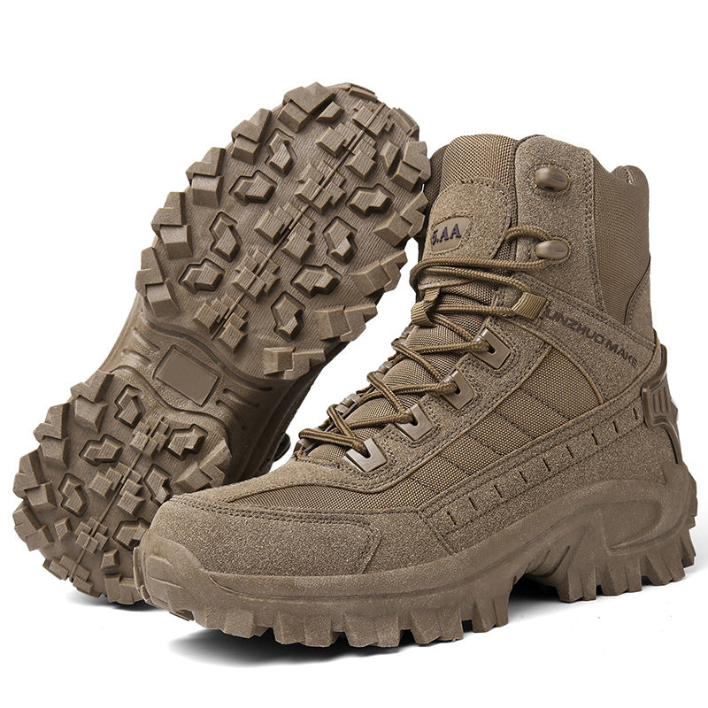 A pair of Arenzza tactical sports boots showing waterproof material, non-slip sole, and reinforced toe for outdoor and military use.