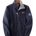 A black unisex double-layer hooded jacket from Arenzza with front pockets, suitable for men and women, displayed on a hanger.