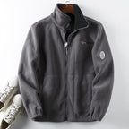 Aarenza unisex double-layer hooded jacket in neutral colors, featuring a hood and layered design, suitable for men and women.