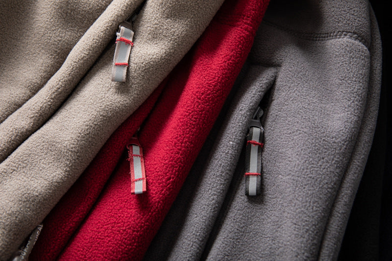 A unisex Arenzza double-layer hooded jacket in neutral color, displayed on a hanger, suitable for men and women.