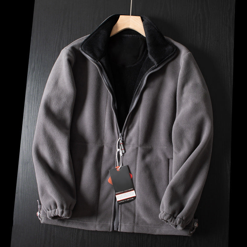 Aarenzza unisex double-layer hooded jacket in neutral color, featuring a cozy design suitable for men and women.