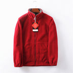 Aarenza unisex double-layer hooded jacket in neutral color, casual style, suitable for men and women, displayed on a hanger.