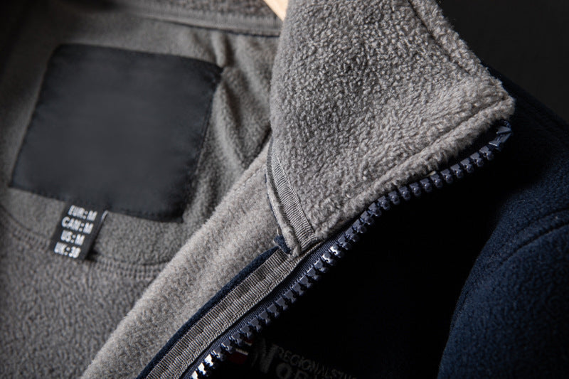 Aarenza unisex double-layer hooded jacket in black, featuring a zip-up front and adjustable drawstrings, suitable for men and women.