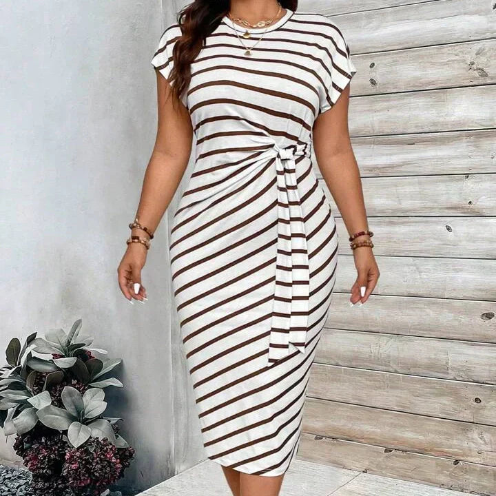 Aarenza women's leopard print knot bodycon dress displayed on a model, showcasing its fitted style and stylish design.