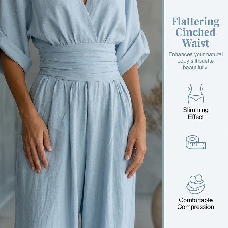 A women's V-neck high waist wide-leg jumpsuit by Arenzza, featuring a stylish fit and elegant design in the image.