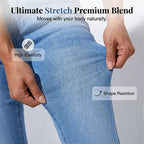 A pair of high-waist stretch flare jeans for women by Arenzza, showing the fit and style on a model in a casual outfit.
