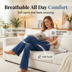 A woman wearing high-waist stretch flare jeans by Arenzza, showcasing the fit and style of the denim in a casual outdoor setting.