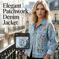 Women's loose floral lace patchwork denim jacket by Arenzza featuring floral lace details and casual fit for stylish layering.
