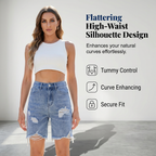 Women's ripped high-waist denim Bermuda shorts by Arenzza, featuring distressed details and a relaxed fit.