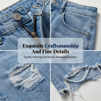 Women's ripped high-waist denim Bermuda shorts by Arenzza, showcasing distressed details and classic fit on a white background.