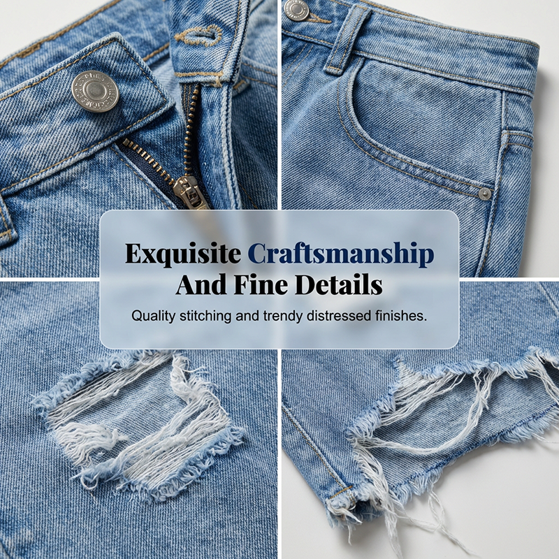 Women's ripped high-waist denim Bermuda shorts by Arenzza, showcasing distressed details and classic fit on a white background.