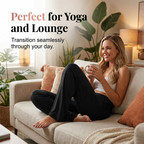 A pair of black high-waist yoga and lounge pants by Arenzza with side pockets, designed for comfort and casual wear.