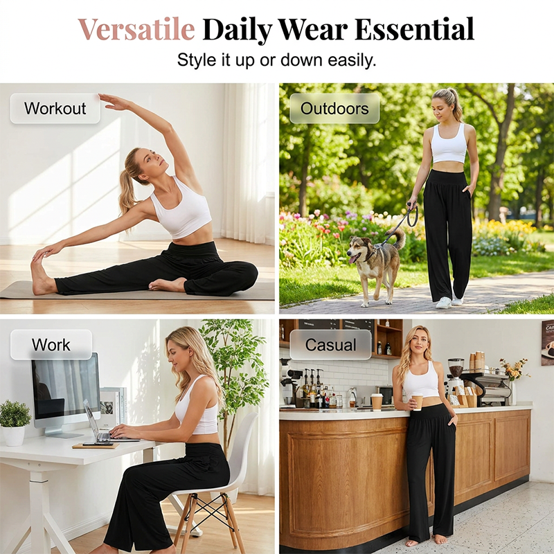 A pair of Arenzza high-waist yoga and lounge pants with pockets, showcasing soft fabric and relaxed fit for ultimate comfort.
