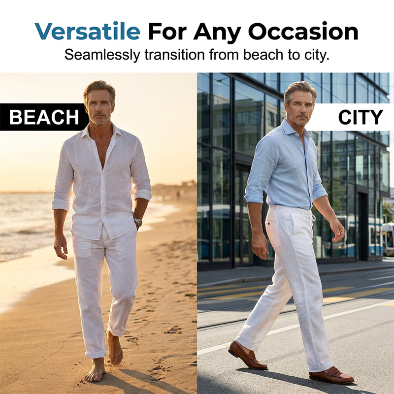 Men's casual straight-leg pants by Arenzza, featuring a comfortable fit, neutral color, and classic design, displayed on a model.