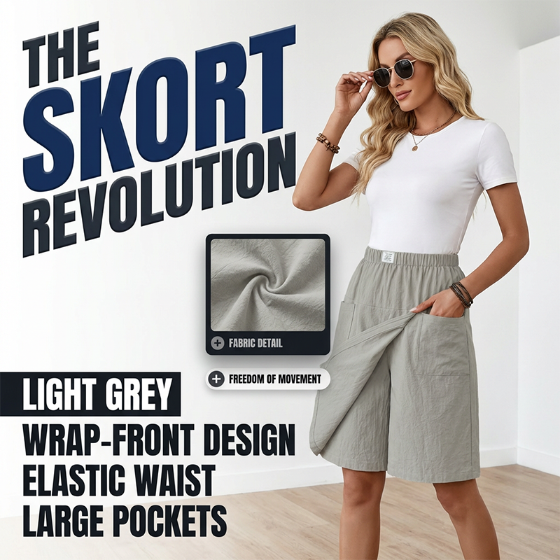Women's casual elastic waist wrap skort by Arenzza, featuring a comfortable fit and stylish design, shown in a neutral fabric.