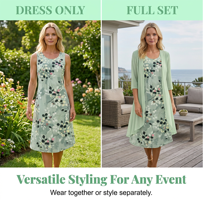 Women's elegant chiffon dress and cardigan 2-piece set by Arenzza, featuring flowing fabric and coordinated style for special occasions.