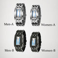 Arenzza men's binary LED watch with stainless steel band, blue light display, sporty style, water-resistant, modern design.