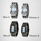 Arenzza men's binary LED watch with stainless steel band, blue light display, sporty style, water-resistant, modern design.