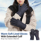 Arenzza warm soft lined gloves with extended cuffs, ideal for winter, showing cozy, insulated fabric and stylish design.