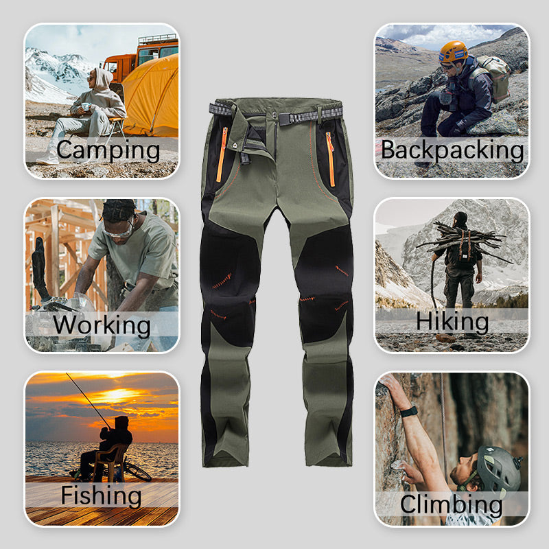 A pair of Arenzza windproof waterproof warm elastic waist hiking pants with insulated waterproof fabric for outdoor activities.
