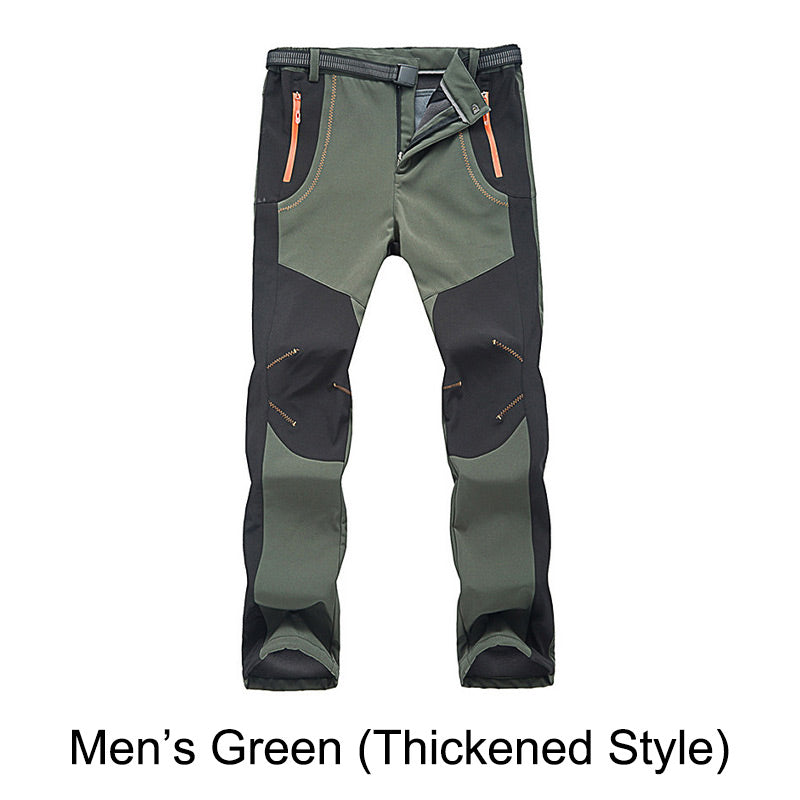 Arenzza windproof waterproof warm elastic waist hiking pants showing durable fabric, insulated interior, and adjustable waistband.