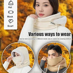 A plush-lined thermal hat with built-in face mask from Arenzza, designed for full head and face protection in extreme cold conditions.