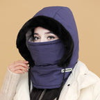 Aarenza plush-lined thermal hat with face mask, full head and face protection for extreme cold, unisex skiing and mountaineering gear.