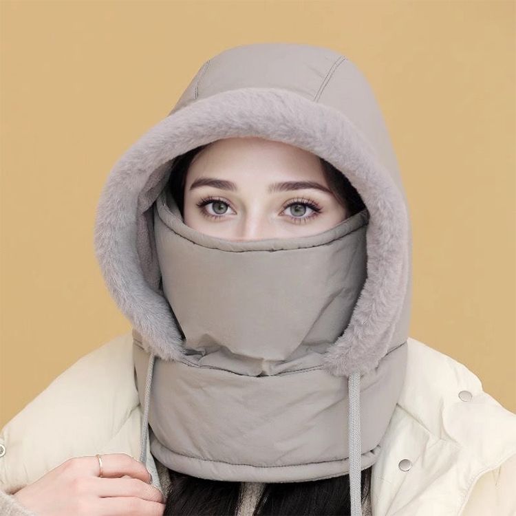 A plush-lined thermal hat with face mask by Arenzza, designed for full head and face protection in extreme cold weather.