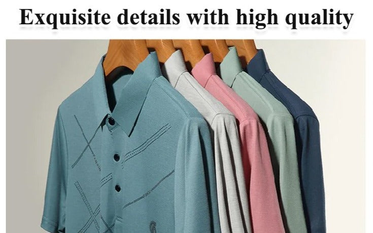 Men's ice silk stretch shirt by Arenzza, cool and comfortable men's clothing, shown in a stylish fit with smooth fabric.
