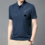Men's ice silk stretch shirt by Arenzza, cool and comfortable men's clothing, shown in a relaxed fit on a hanger.