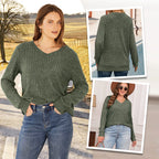 Aarenza women's V-neck long sleeve solid sweater in cozy knit fabric, perfect for autumn styling.